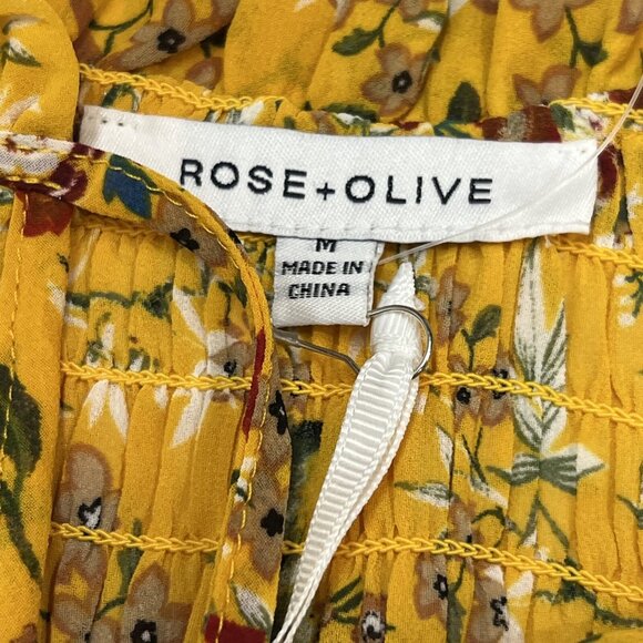 Rose & Olive Top Womens M Yellow Floral Smocked Peasant Blouse Tunic Boho Hippie - Picture 8 of 9